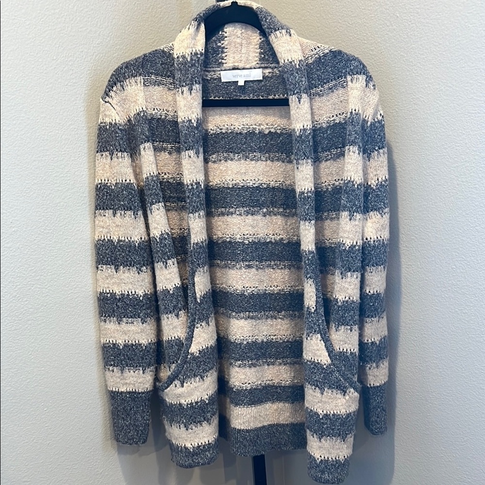 Verve Ami Gray and Cream Cardigan Sweater